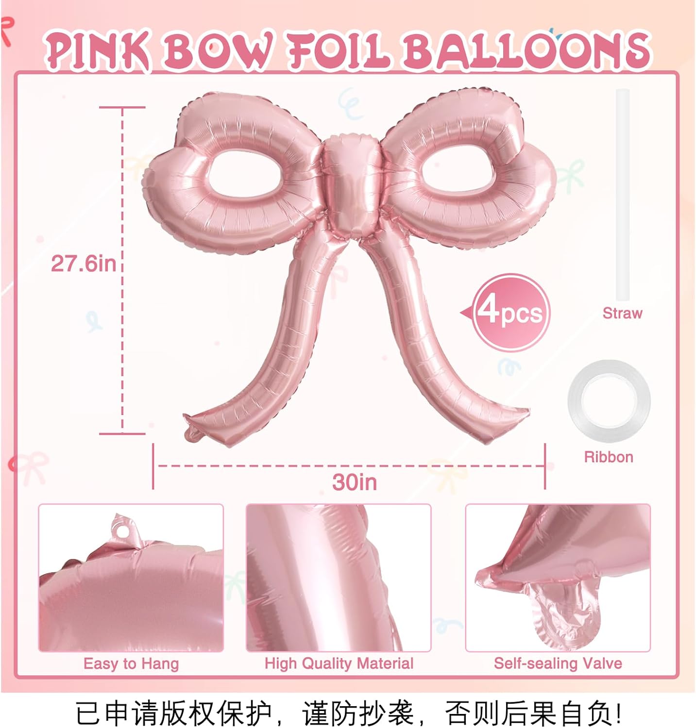 Pink Bow Balloons - Giant Foil Balloon