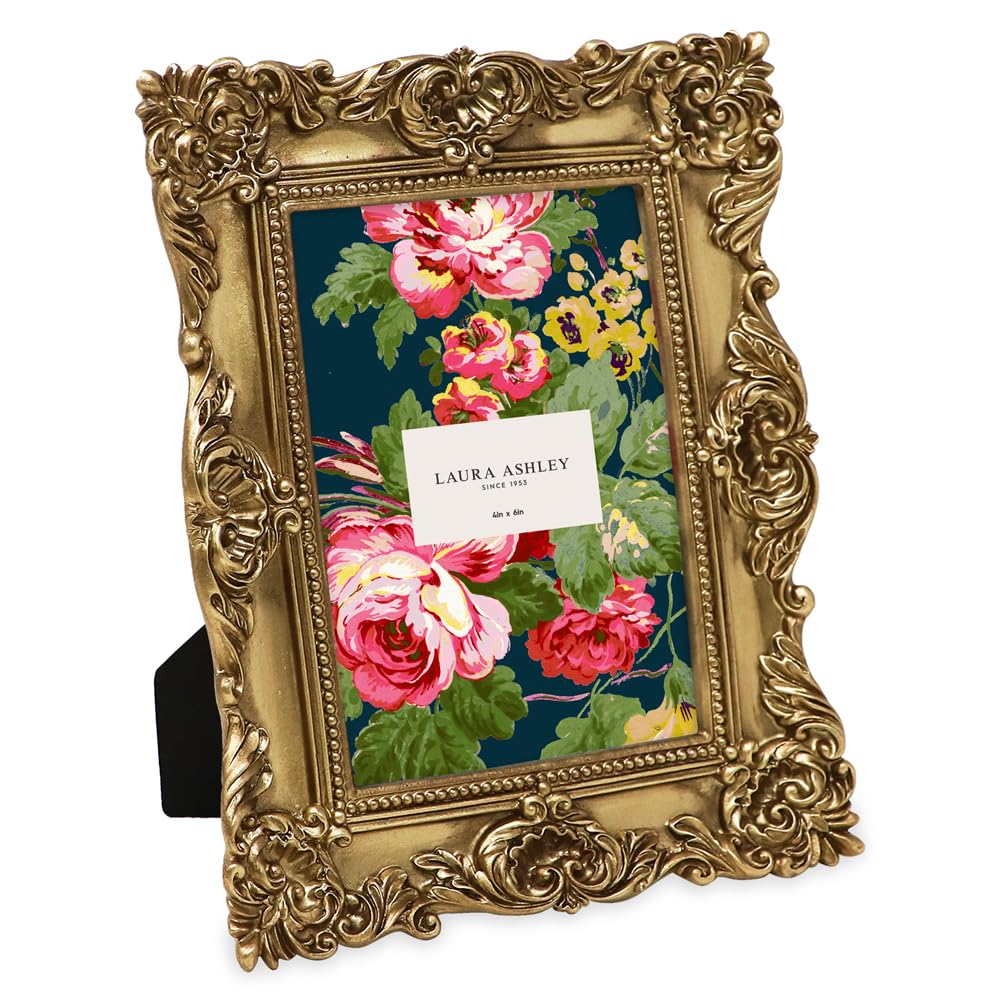 Laura Ashley 2x3 Ornate Resin Picture Frame – Handcrafted Floral Design with Easel for Tabletop and Wall Display