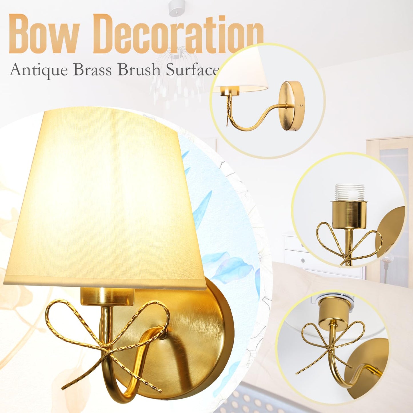 Wall Brass Antique Bow Sconces Decor Gold Wall Lights