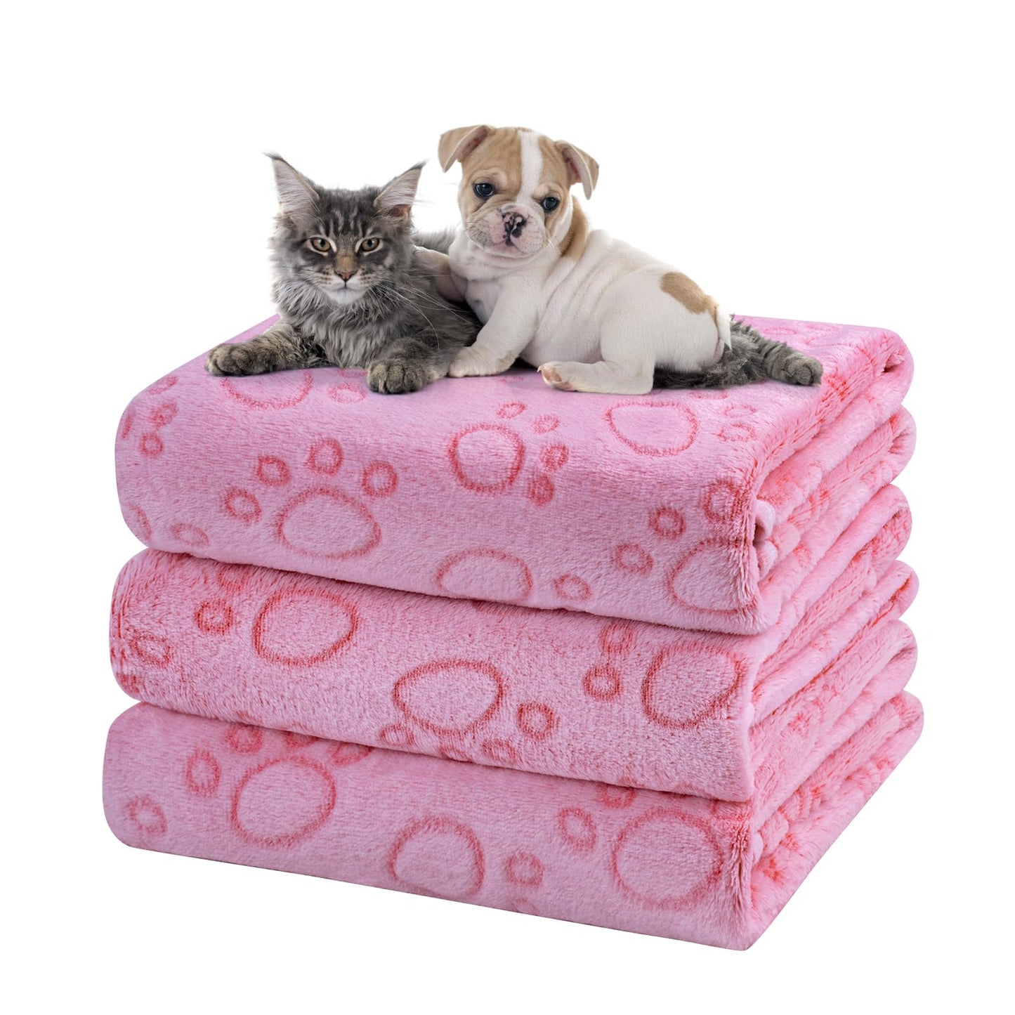 Soft Fluffy Fleece Blanket for Small, Medium and Large Dogs - Paw Print Pink Pet Blanket