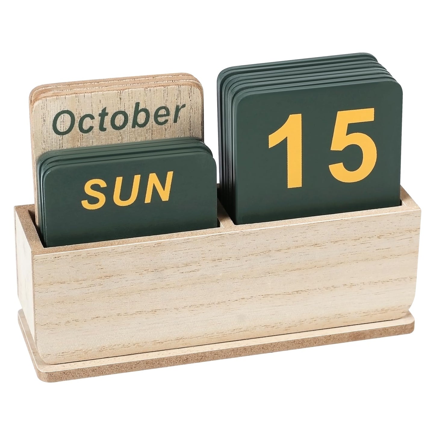 Wooden Block Perpetual Calendar for Desk, Daily Desktop Standing Flip Calendar with Large Display