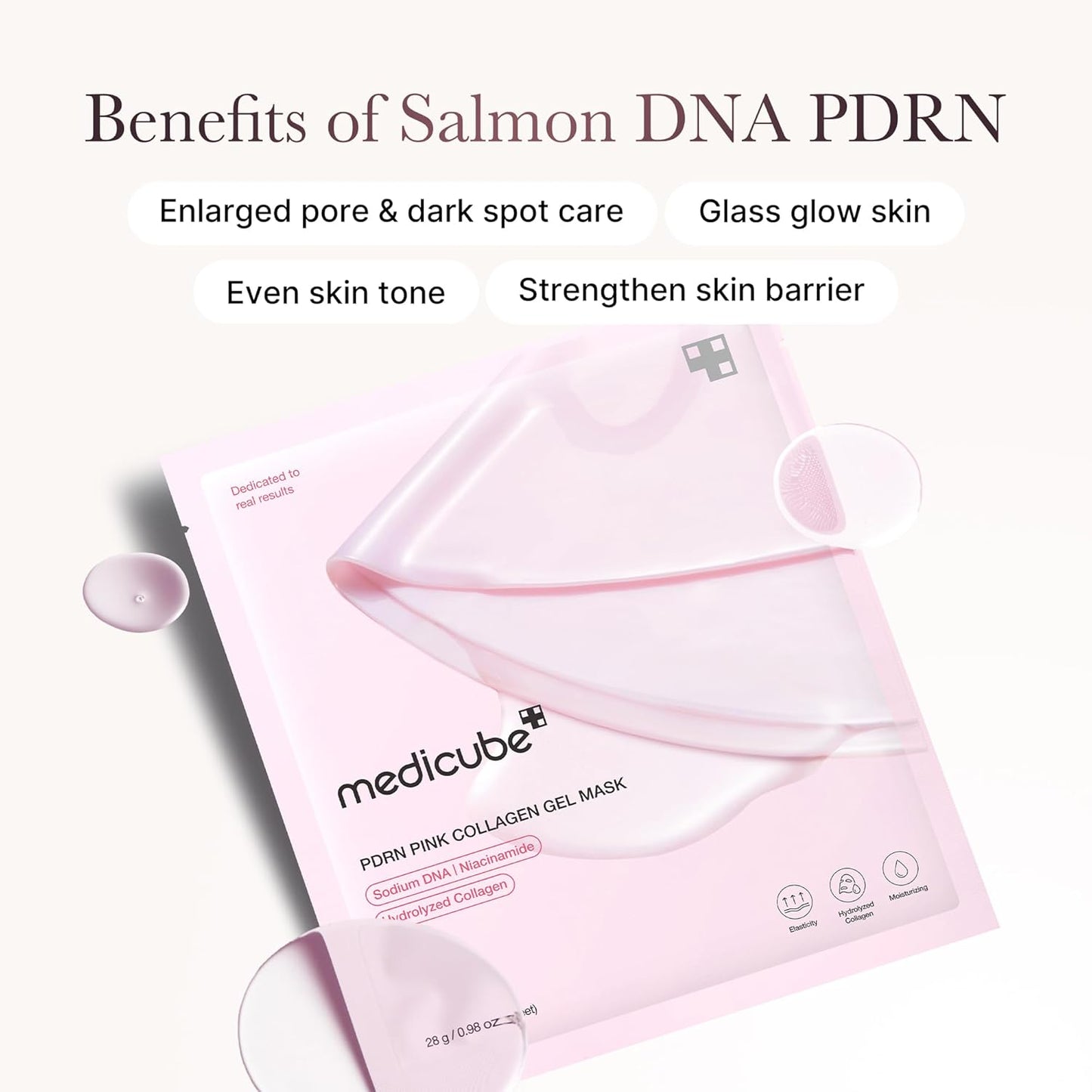 medicube Salmon DNA PDRN pink collagen jelly gel mask | overnight face mask for glass glow skin- elasticity, hydrating, firming and moisturizing | korean skincare, 28g, 4ea