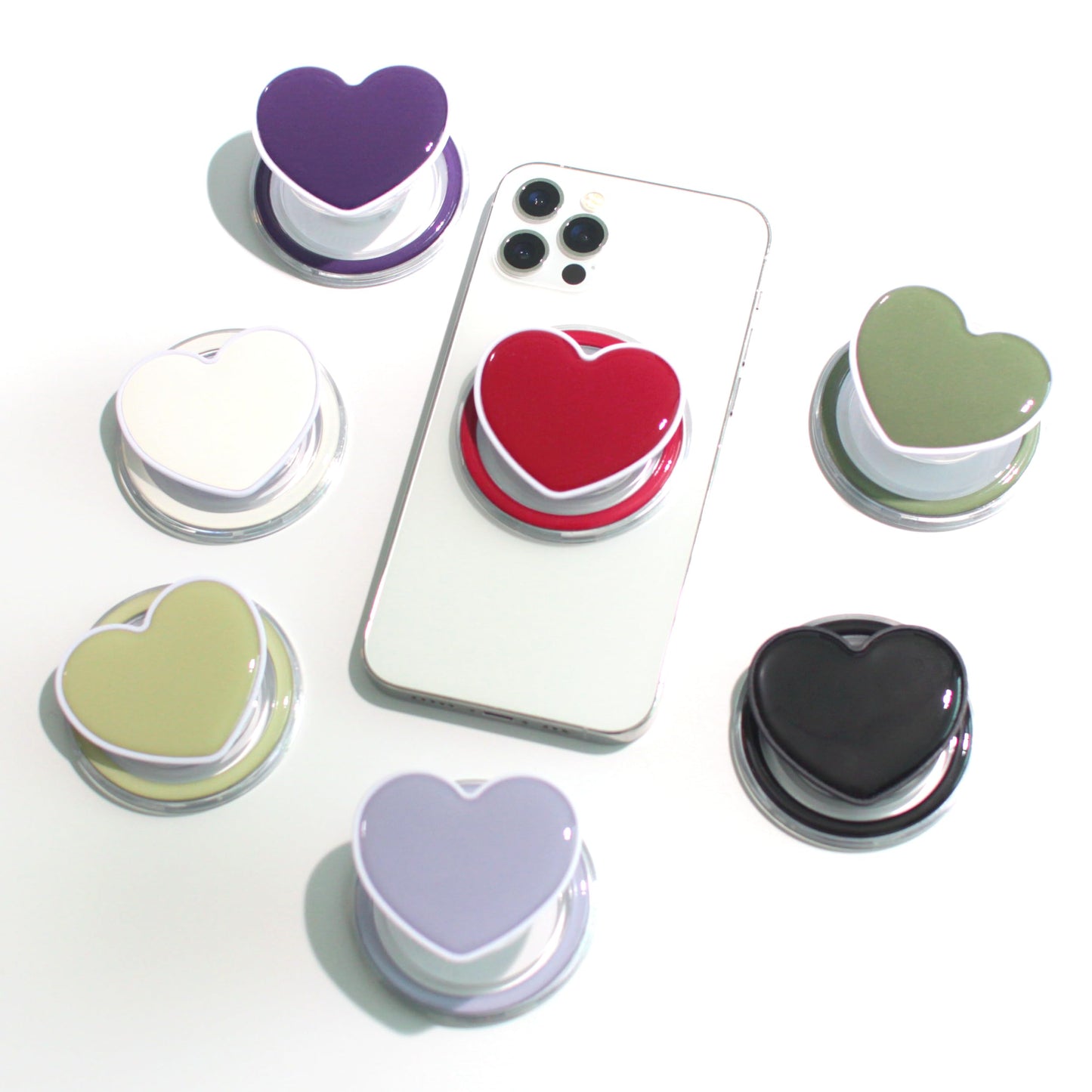 Cute Solid Color Heart Shape Collapsible Mobile Phone Grip Stand Holder for Smartphone Tablet Cell Phone Accessory