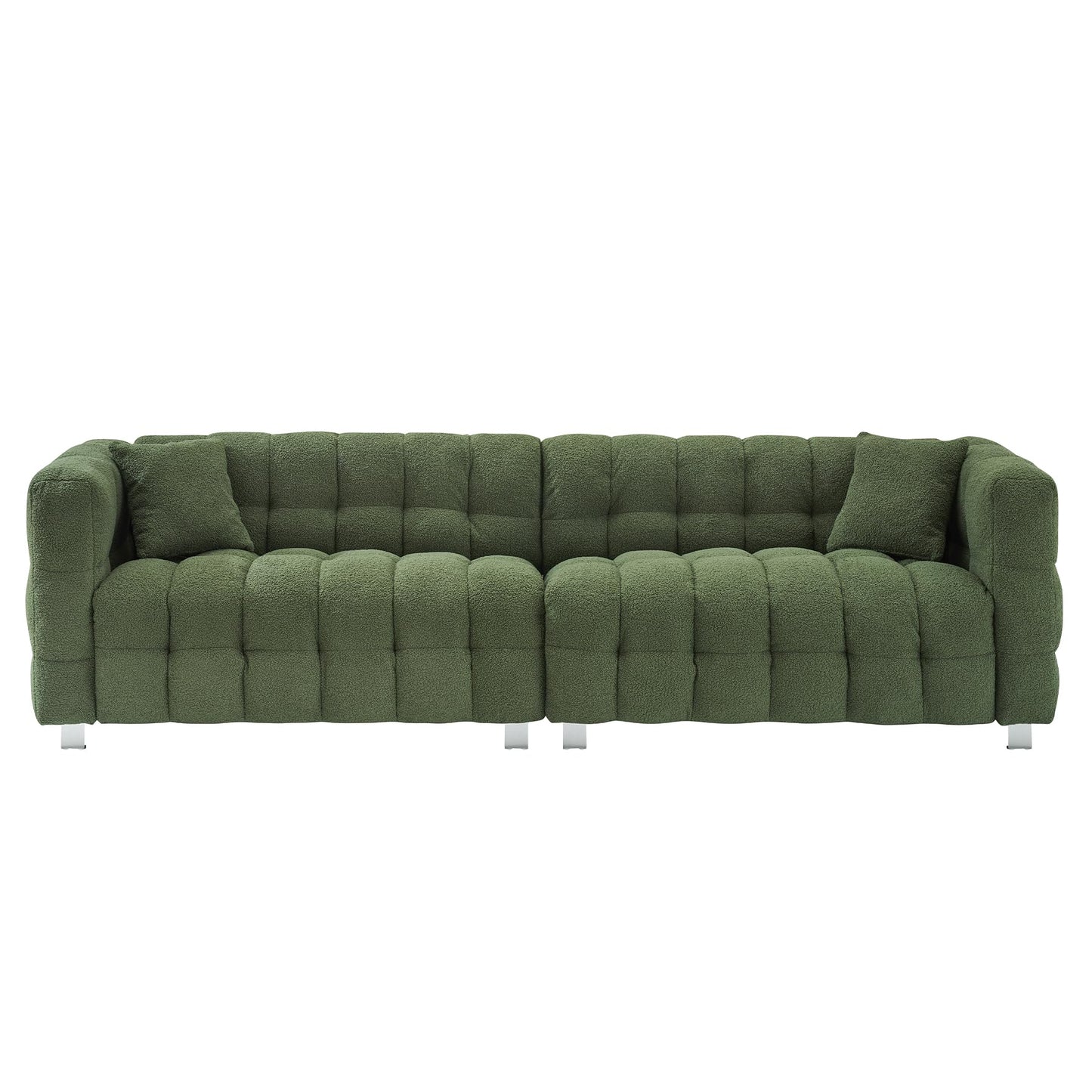 Modern Sofa Couch with Metal Legs Upholstered Tufted 3 Seater Couch with 2 Pillows Decor