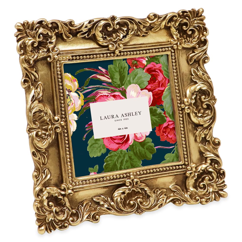 Laura Ashley 2x3 Ornate Resin Picture Frame – Handcrafted Floral Design with Easel for Tabletop and Wall Display