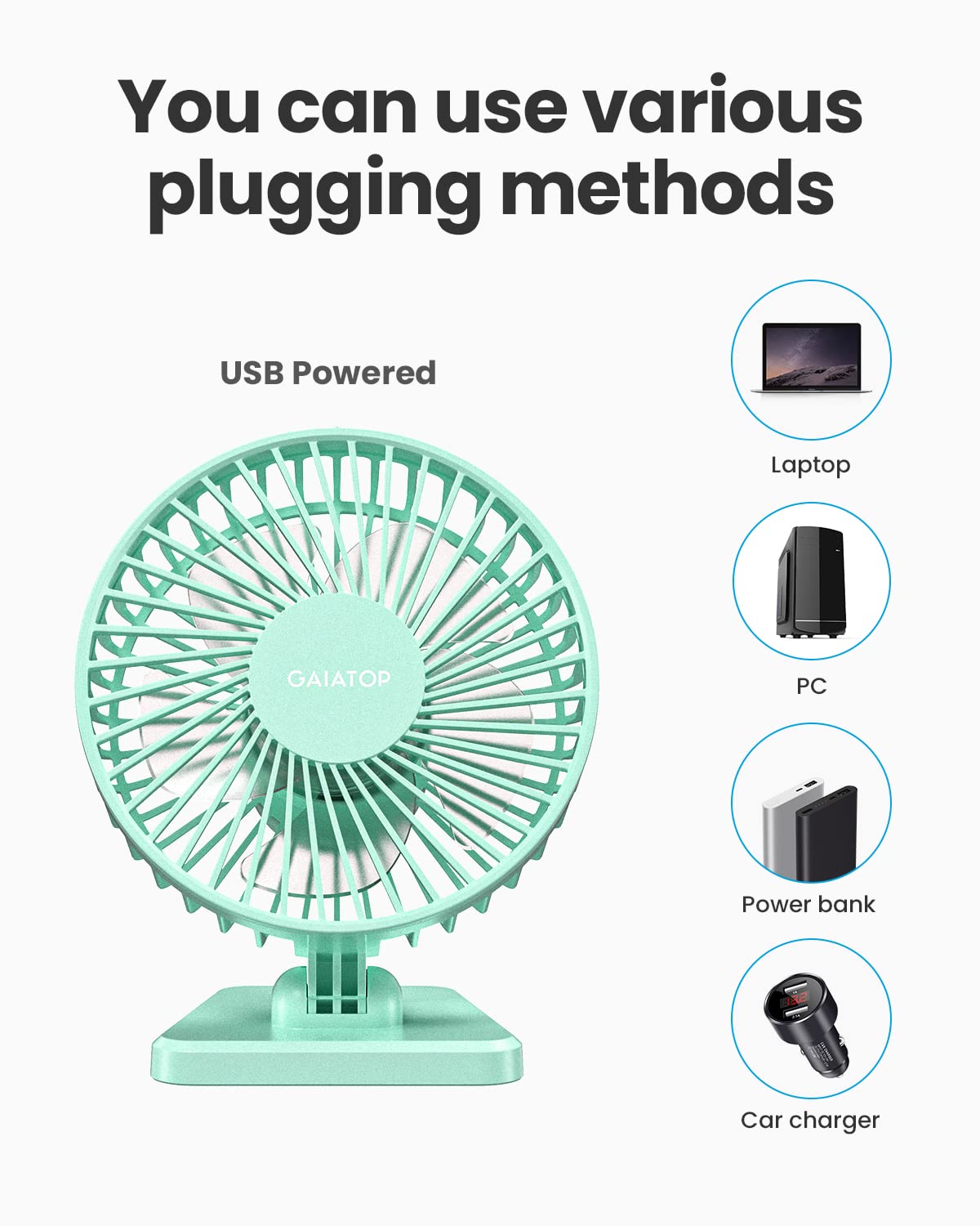 SmallPersonal Portable Quiet 3 Speeds, USB Desk Fan - Adjustment Mini Table Desktop