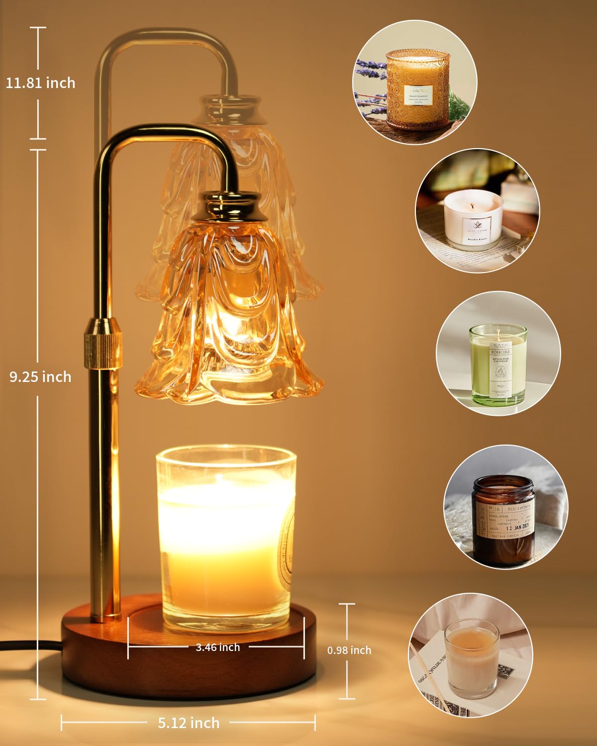 Dimmable Flower Candle Warmer Lamp with Timer & 4Bulbs