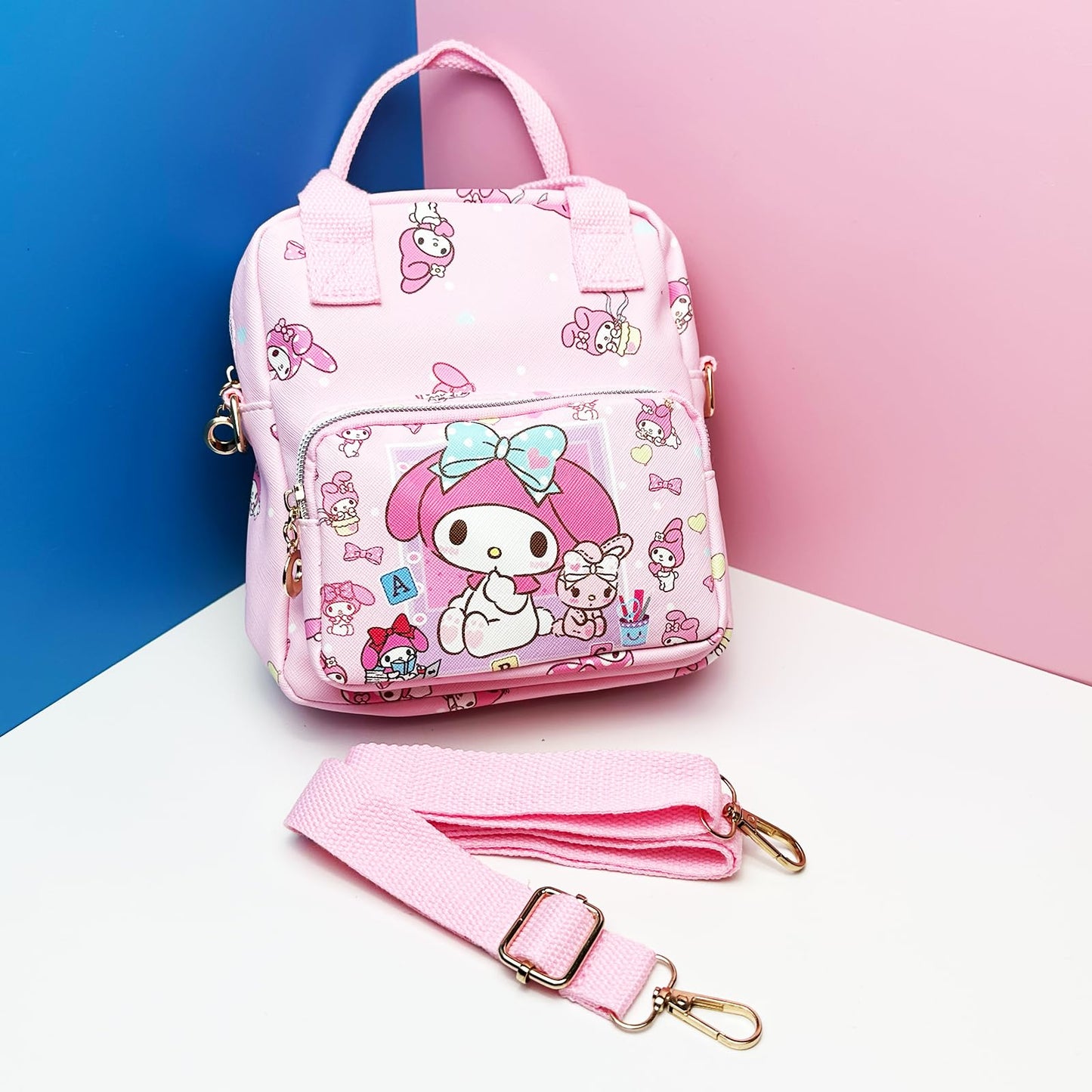 Kawaii Kitty PU Crossbody Bag with Handles Adjustable Shoulder Strap and Bracelet, Handbag with Zipper, Wallet Purse