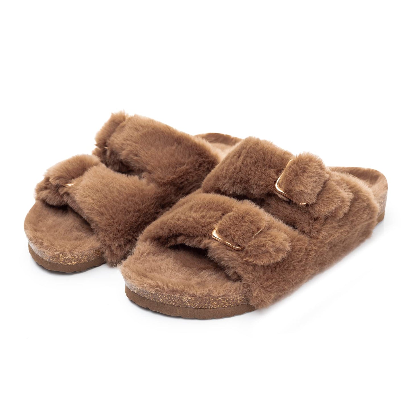 Womens Open Toe Slipper with Cozy Lining, Faux Fur Slide Sandals