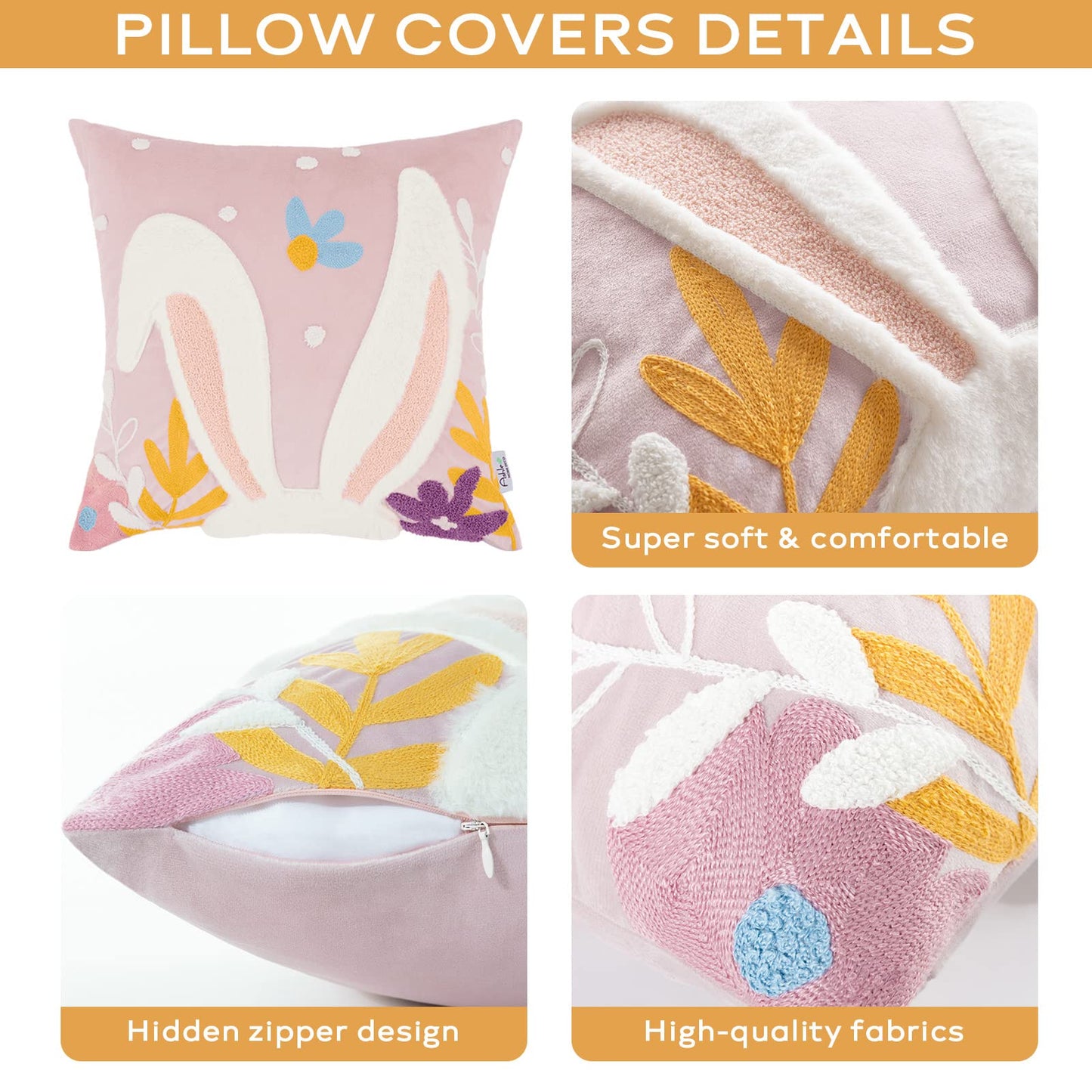 Easter Decorations Pillow Covers, Rabbit Pillow Covers, 18X18 Set of 2