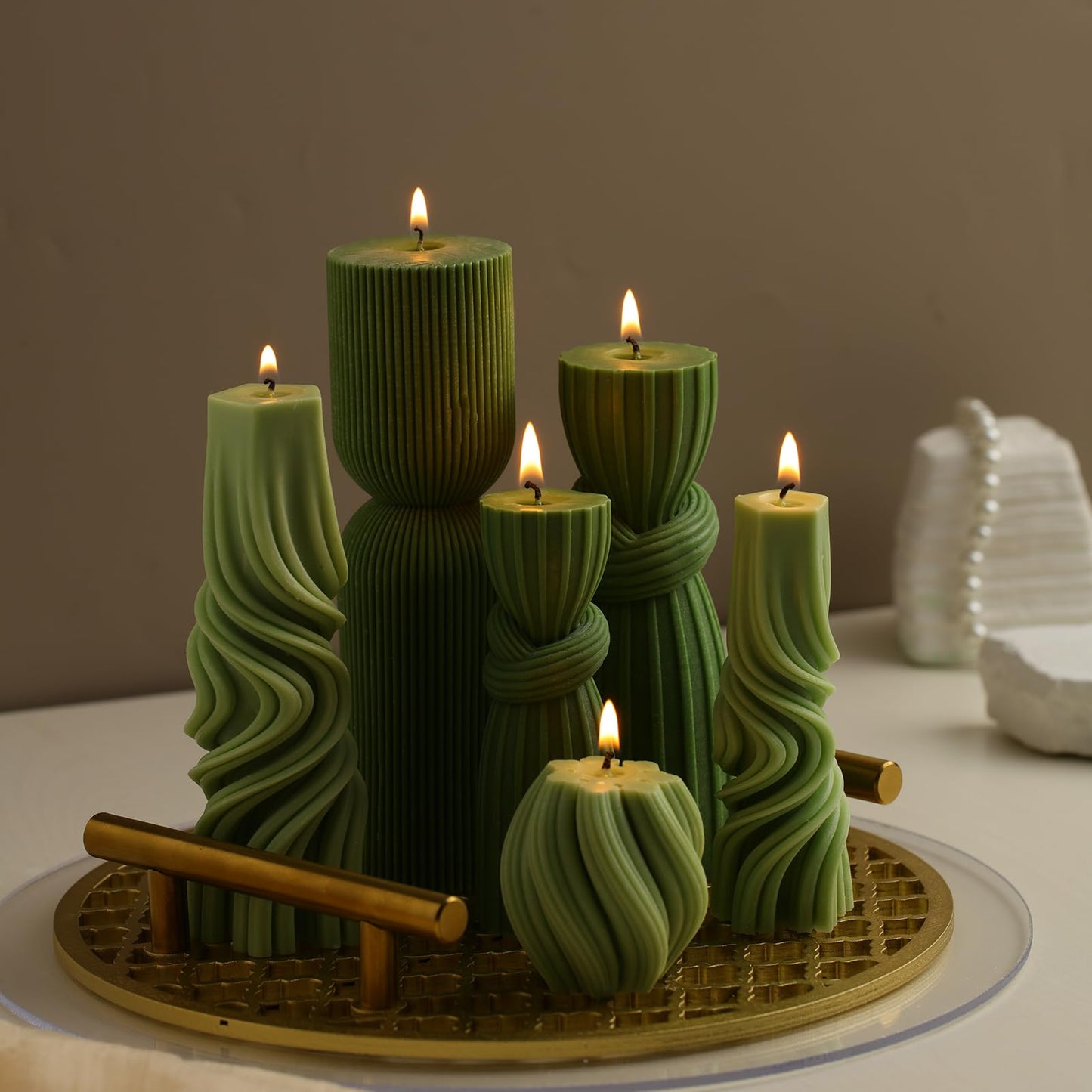 Modern Pillar Candles Ribbed Decorative Candle - Scented Ribbed Decor for Home