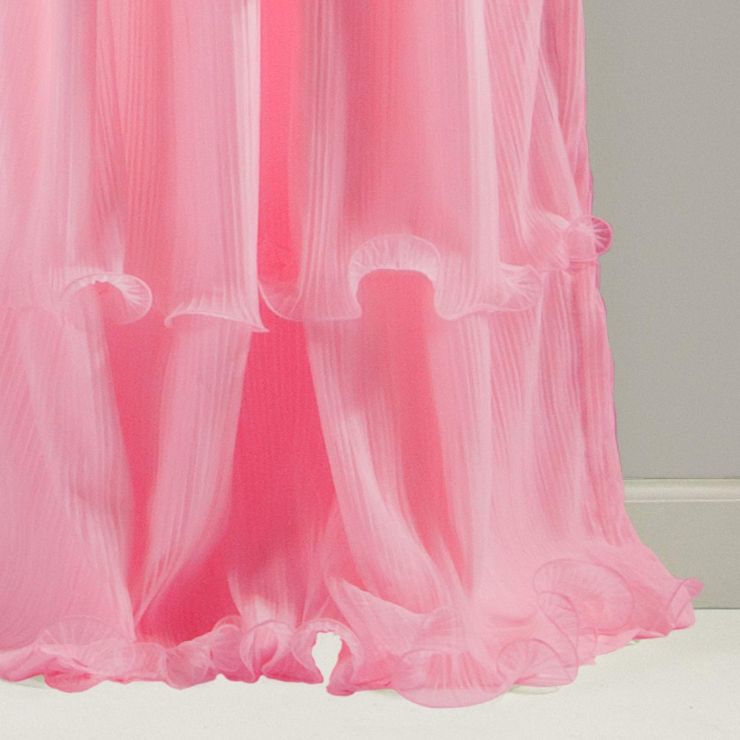 Lush Sheer Ruffled Textured Pink Window Panel for Living, Dining Room