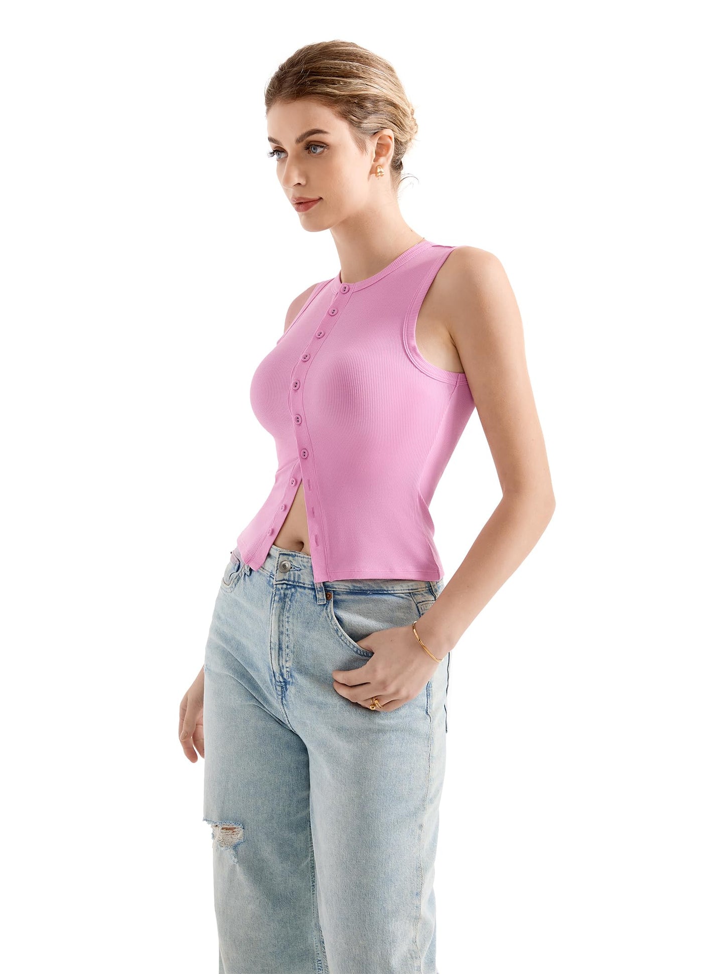 Women Button Down Tops Ribbed Sexy Vest Y2K Tank Tops