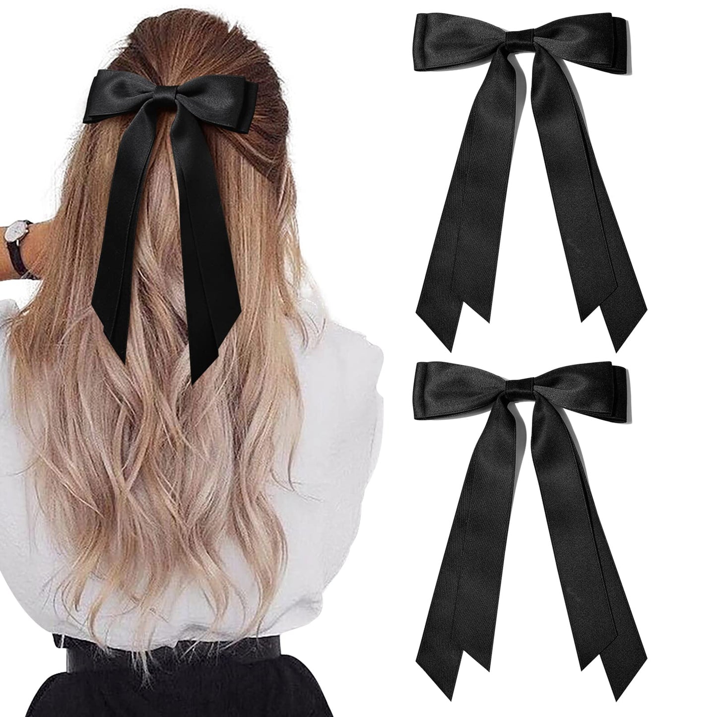 Silky Satin 2PCS Hair Bows Hair Clip - Holder Accessories Slides Metal Clips Hair Bow