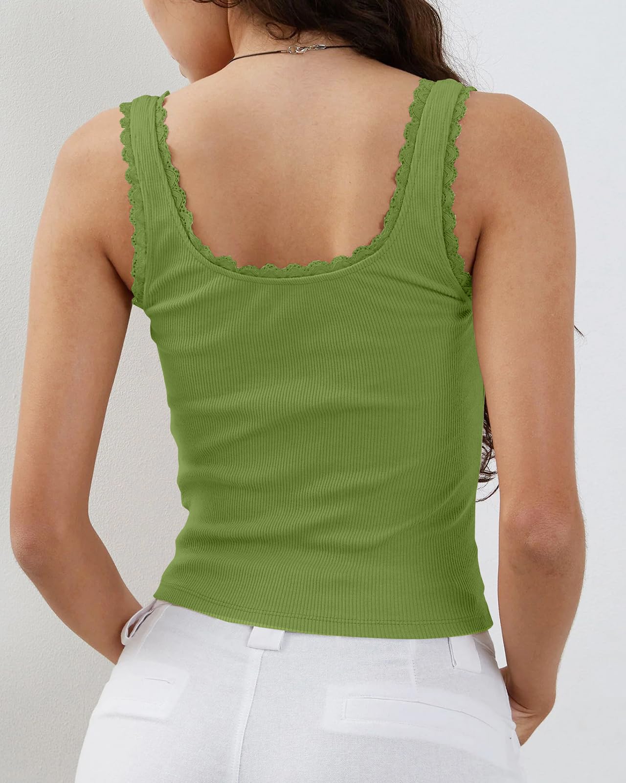 Women's Tank Tops Cute Slim Fitted Ribbed Knit Bow Lace Camisole