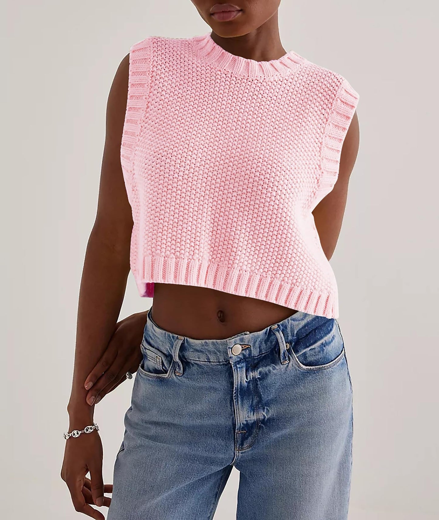 Y2K Backless Tie Up Knit Crop Sweater Vest Sleeveless Round Neck Split Open Back Pullover