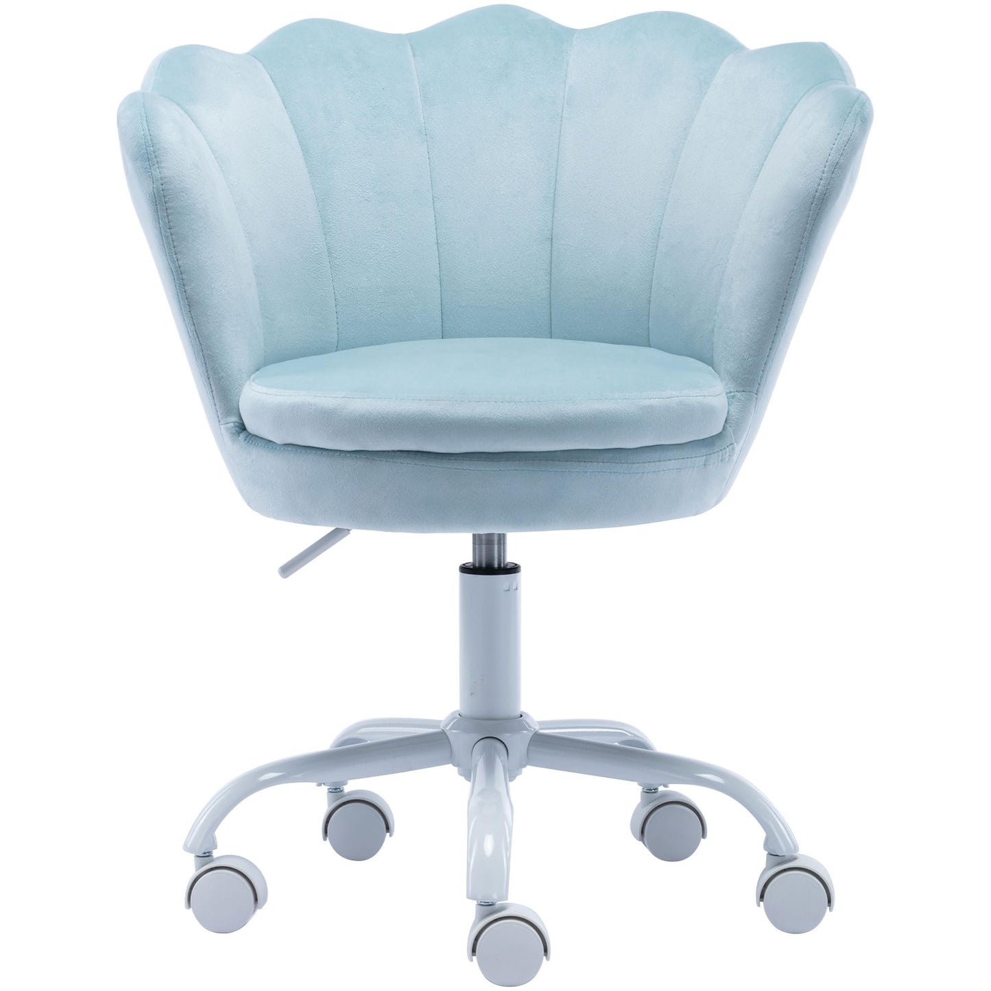 Cute Adjustable Kids Desk Chair - Modern Upholstered Velvet Swivel Rolling Armchair Seashell Back