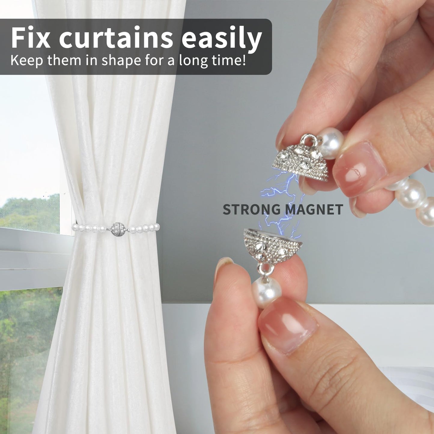 Magnetic Tiebacks for Curtains, 2 Pack Bow Pearl Curtain tiebacks - Curtain Buckle Clips with High-Elastic Spring Wire,Curtain Holders for Curtains