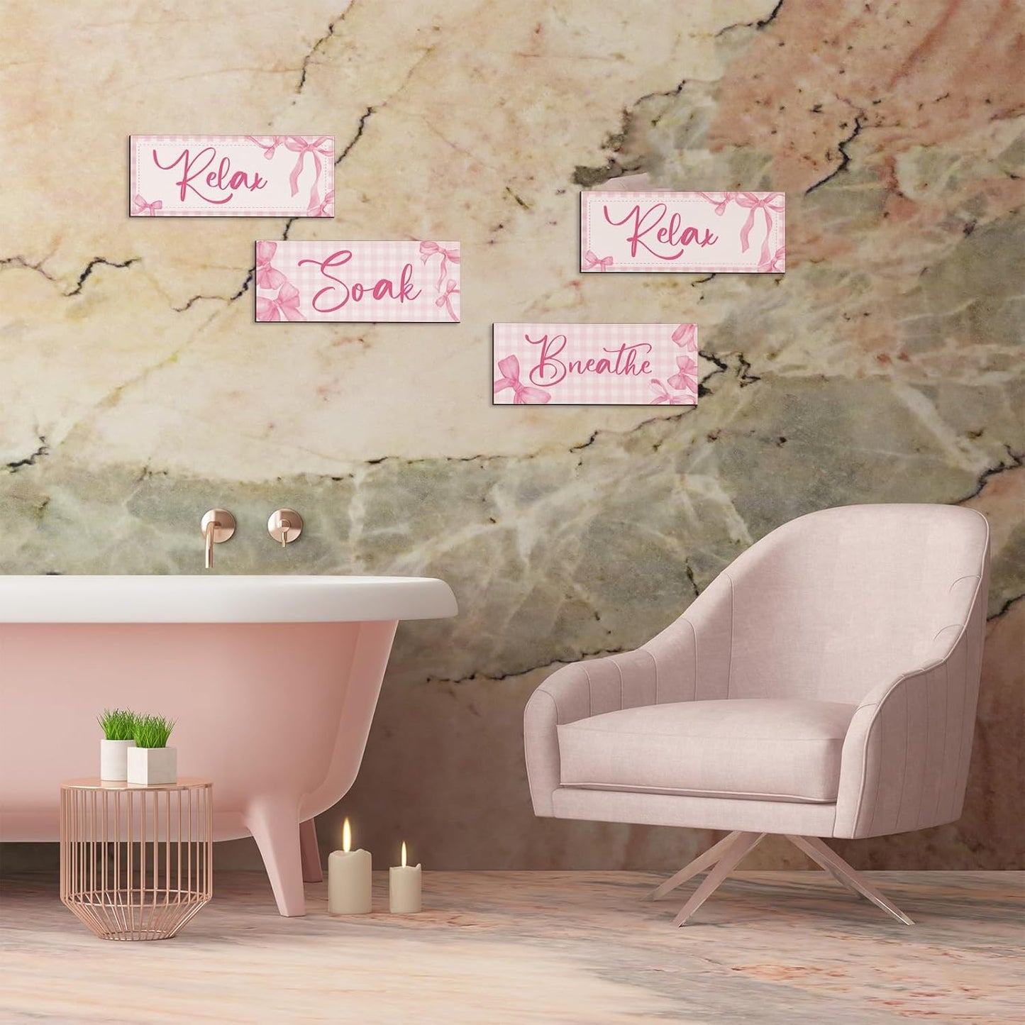 Coquette Pink Bow Bathroom Wall Decor 4 Pieces