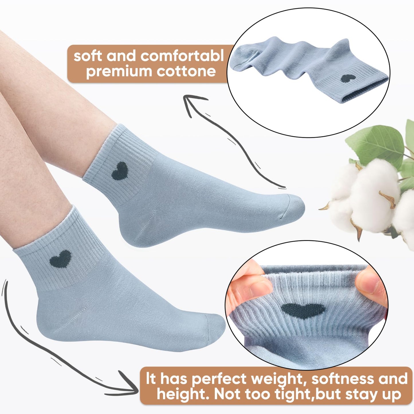 Women's Crew Socks Ankle High Cotton Fun Cute Athletic Running Socks(5-Pairs With Present Box)