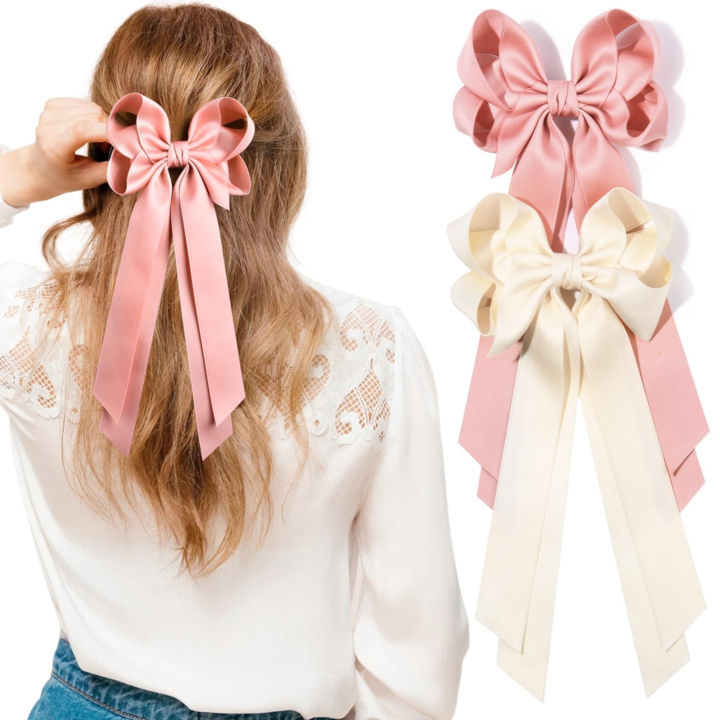 Silky Satin 2PCS Hair Bows Hair Clip - Holder Accessories Slides Metal Clips Hair Bow