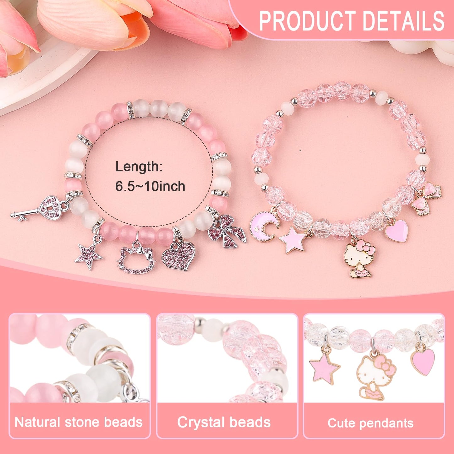 Cute Kitty Bracelet | Kawaii Set Crystal Bead Elastic Friendship Bracelets