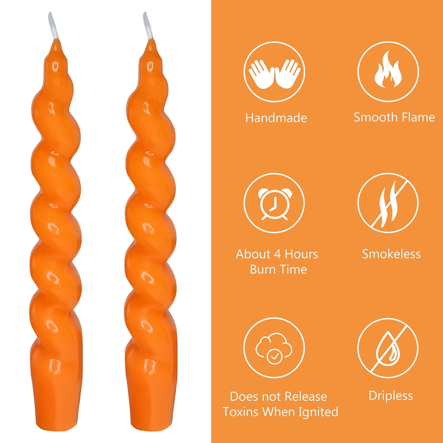 Spiral Taper Candles – Handmade & Unscented (Set of 2) 7.5"