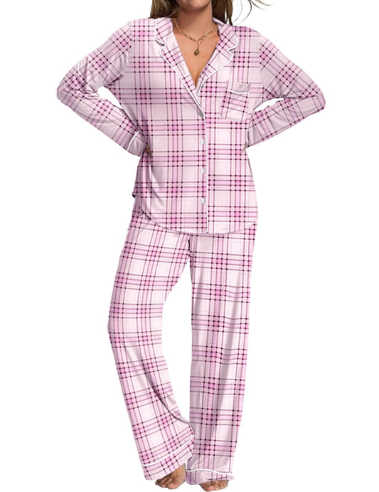 Womens Pajamas Set 2 Piece Button Down Pjs Soft Long Sleeve Top and Pants Sleepwear Set Lounge Sets