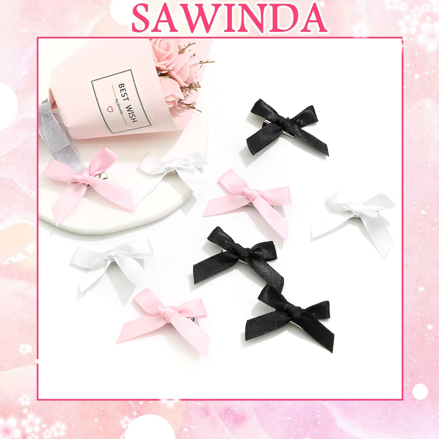 Mini 20PCS Bowknot Ribbon Barrettes - Cute Claw Clips Hair Accessories