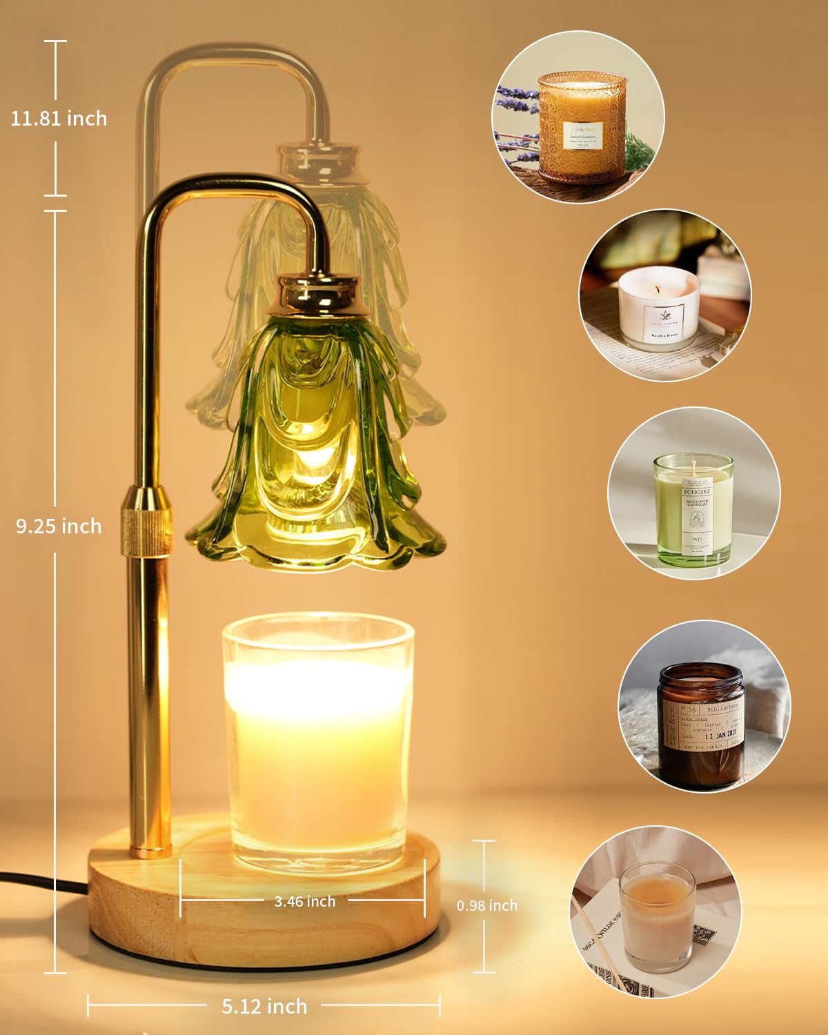 Dimmable Flower Candle Warmer Lamp with Timer & 4Bulbs