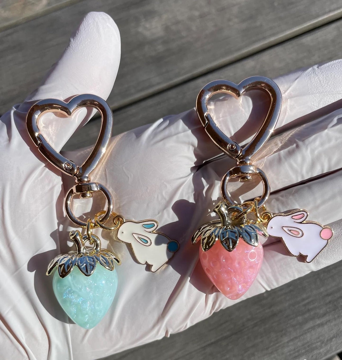 Cute Strawberry Keychain, Kawaii Heart Flower Daisy Keychain