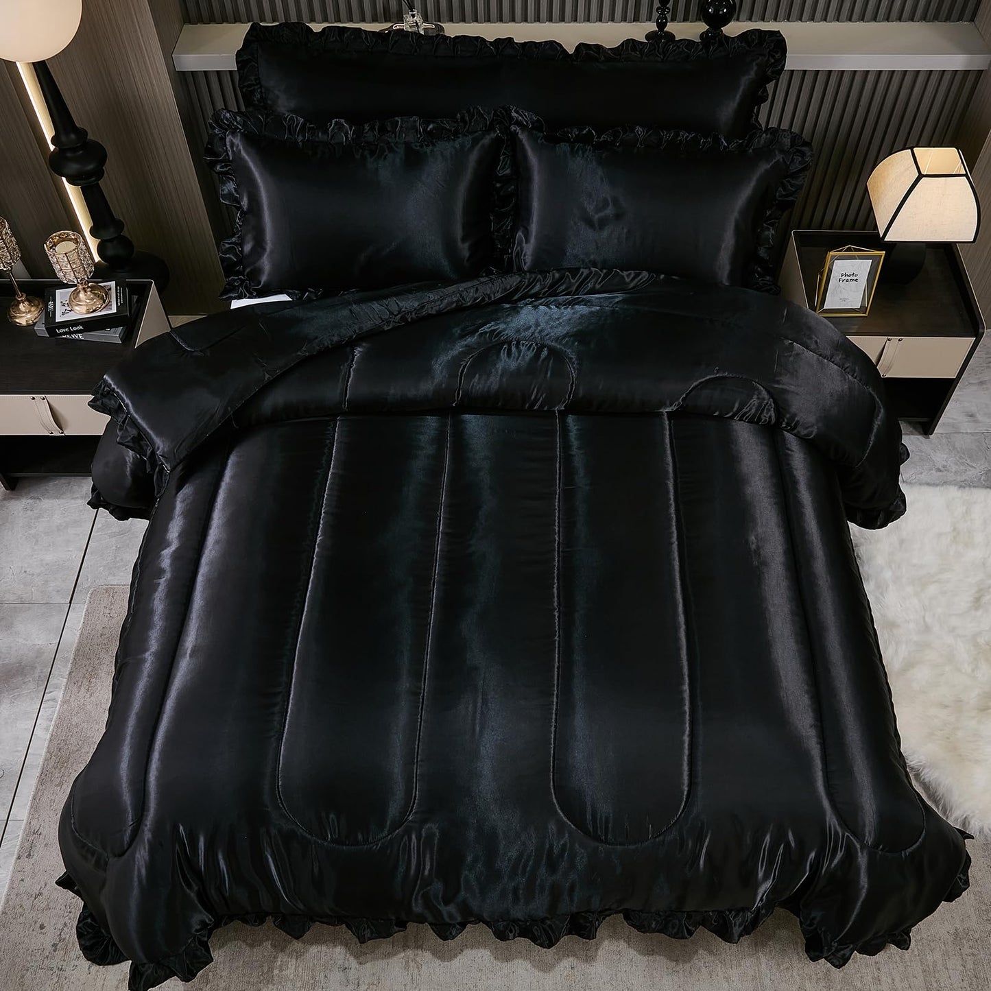 Comforter Silk Beddings - Luxury Silky Body Pillow Cover Ruffle