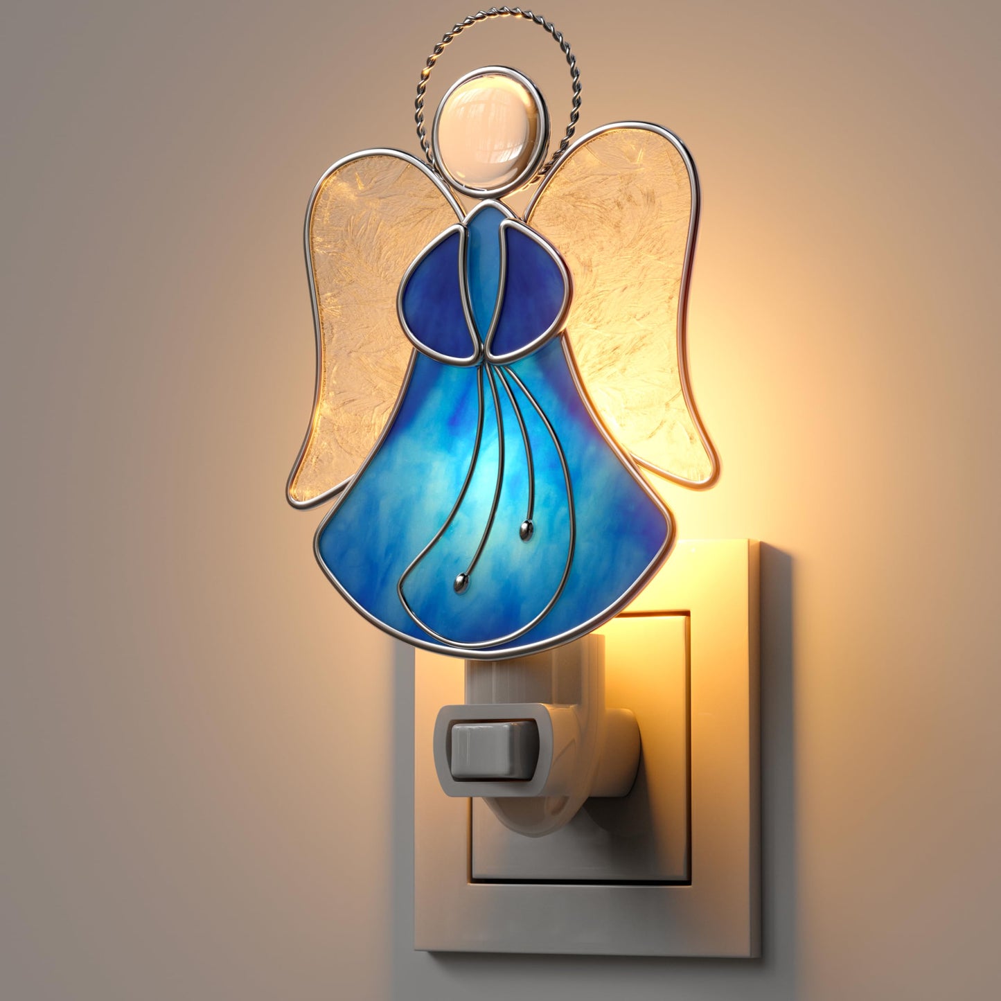 Stained Glass Pink Angel Plug in Night Light