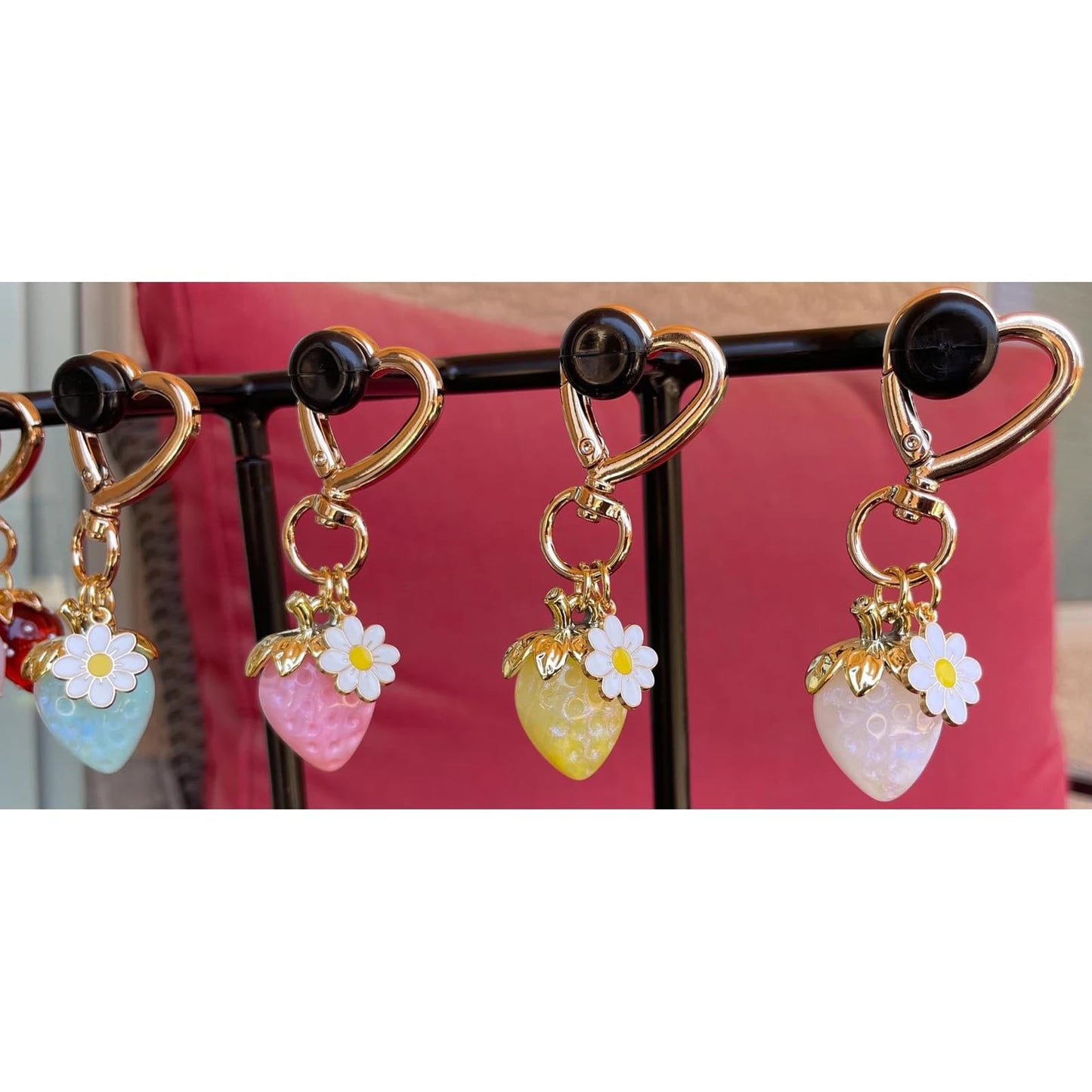 Cute Strawberry Keychain, Kawaii Heart Flower Daisy Keychain