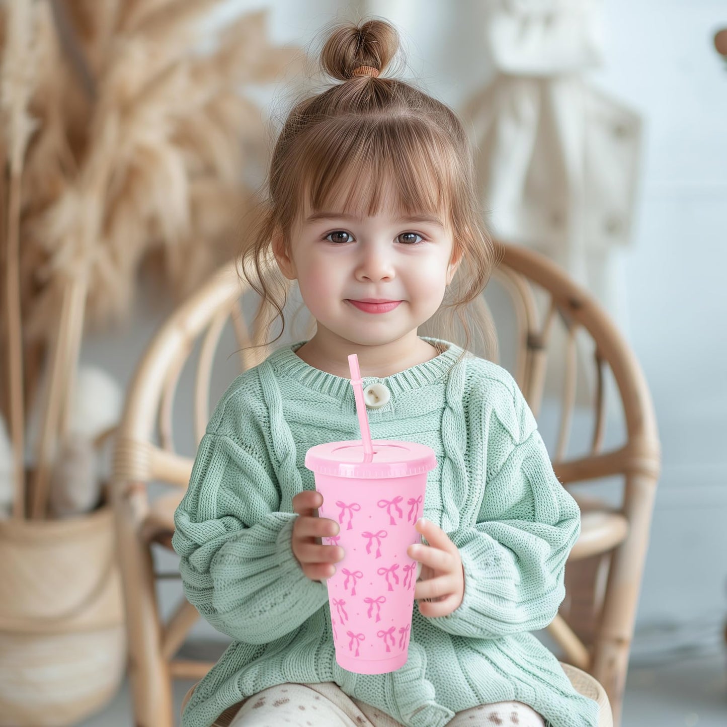 Plastic Cups with Straw and Lid Ribbon