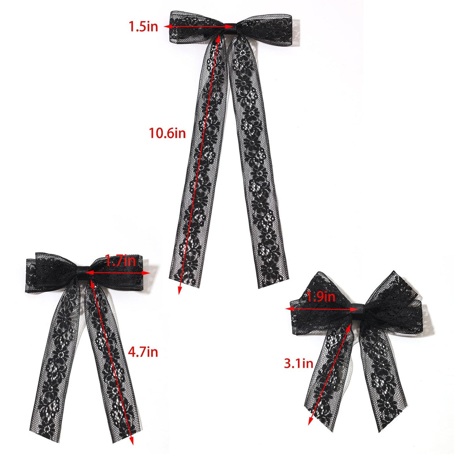 Lace Tulle Hair Bows with Long Tail Ribbons, Metal Bowknot and Tassel Barrettes