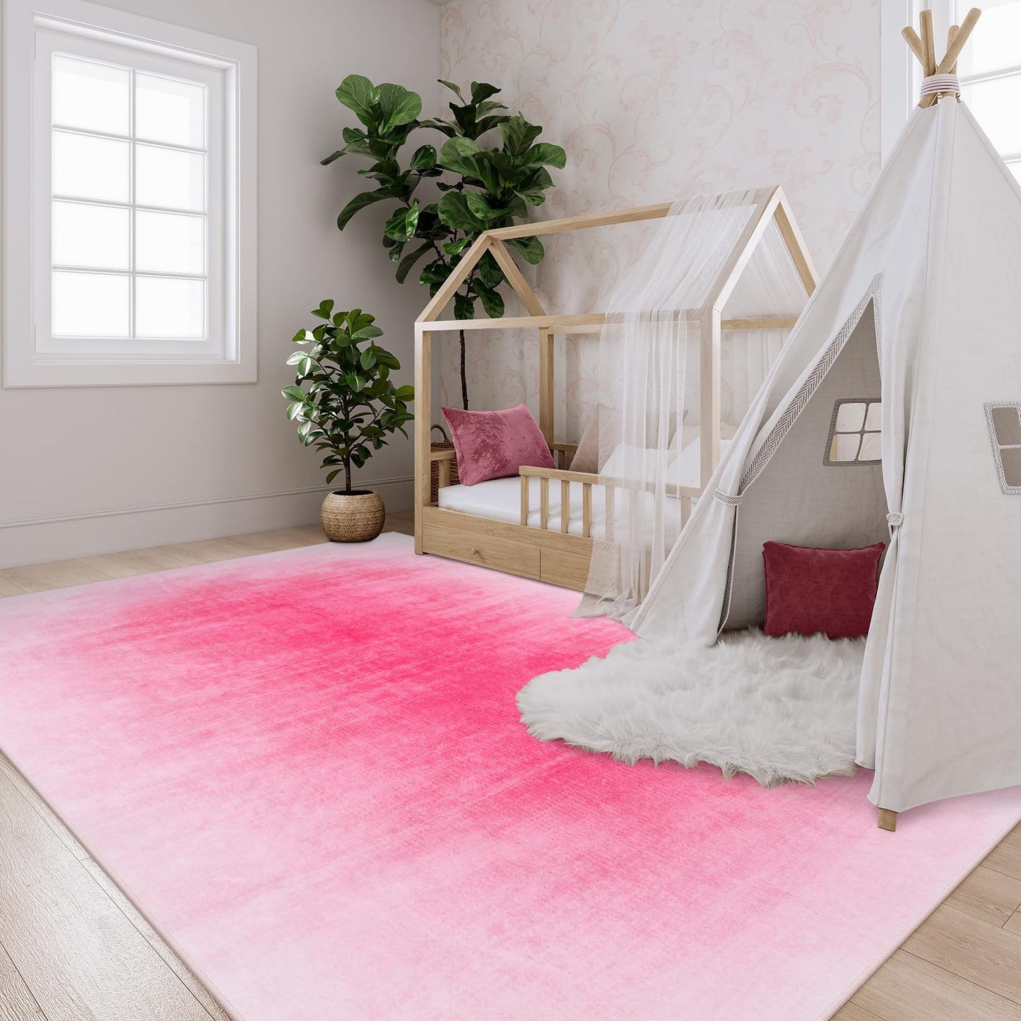 Contemporary Ombre Nursery Rug Washable Non-Slip