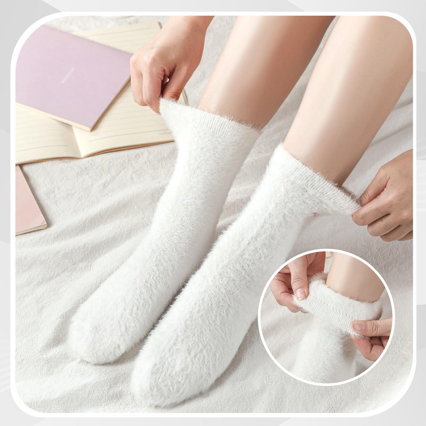 Women's Bow Fuzzy Socks Winter Crew Slipper Socks Coquette 5 Pcs