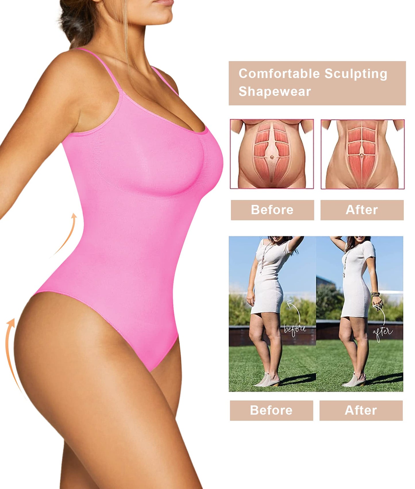 Women's Shapewear Bodysuit - Tummy Control Body Shaper Seamless Sculpting Snatched Waist Body Suit