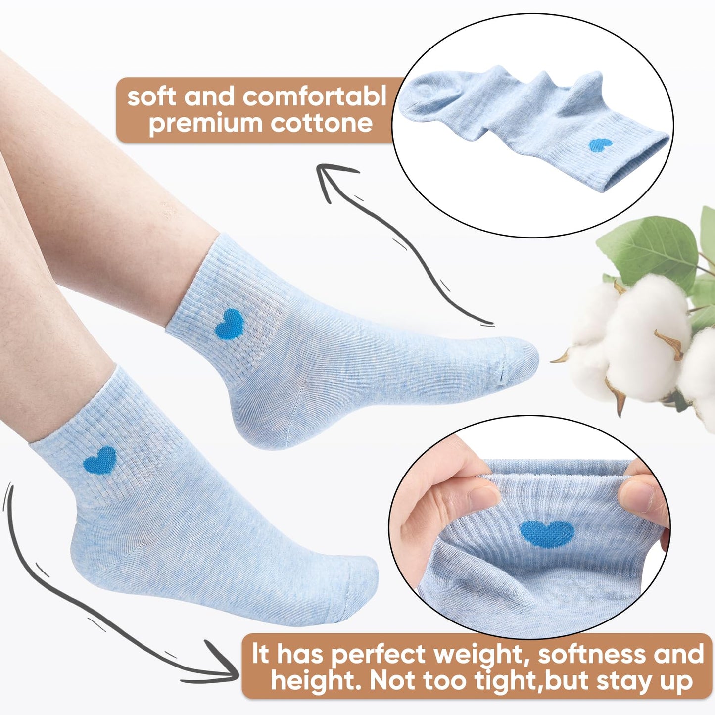 Women's Crew Socks Ankle High Cotton Fun Cute Athletic Running Socks(5-Pairs With Present Box)