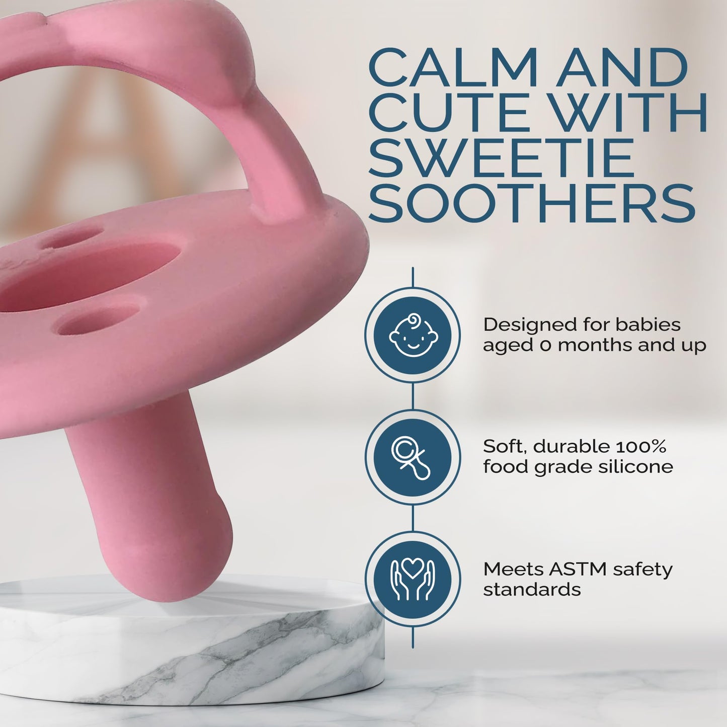 Silicone Pacifiers for Newborn - Sweetie Soother Pacifiers Feature Collapsible Handle & Two Air Holes for Added Safety