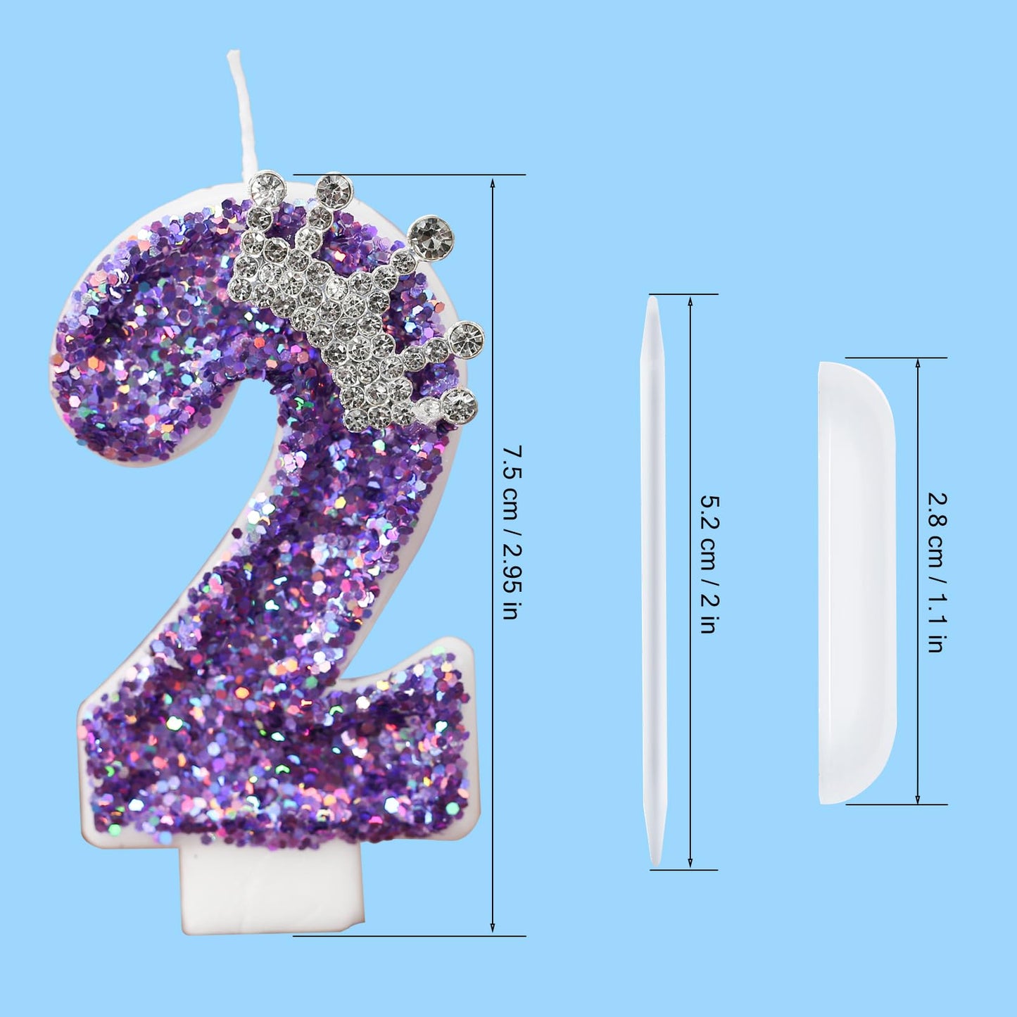 Glitter Birthday Number Candles, Crown Birthday Candles for Cake