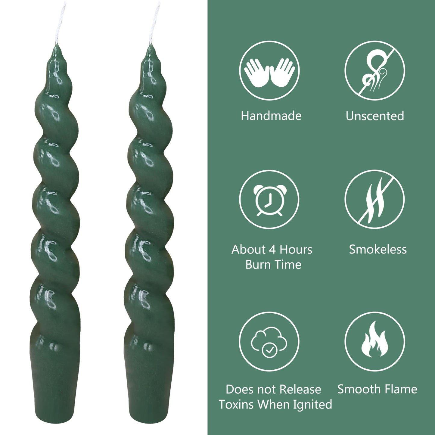 Spiral Taper Candles – Handmade & Unscented (Set of 2) 7.5"