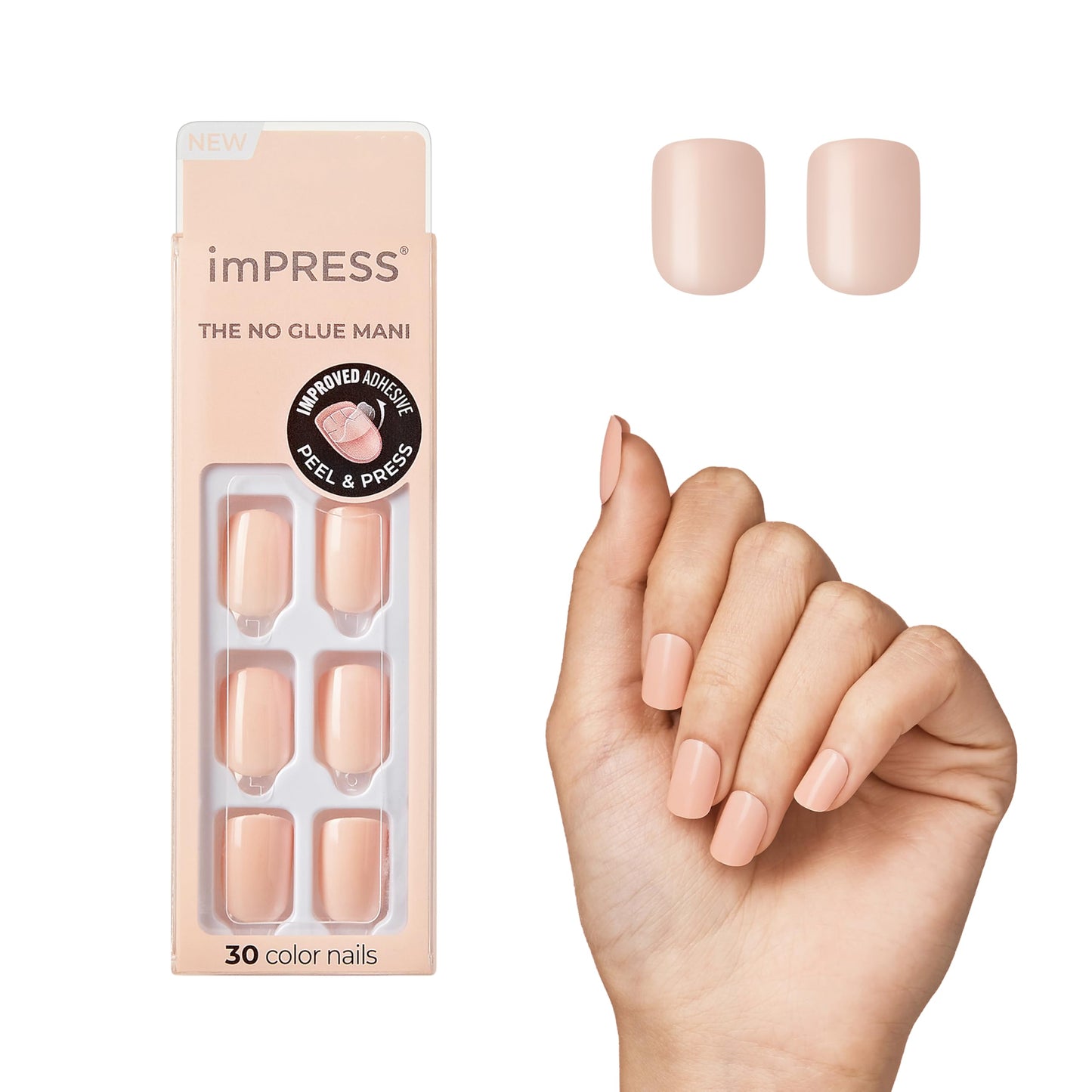 KISS imPRESS No Glue Mani Press On Nails, Short Size Squoval Shape, Includes 30 Nails