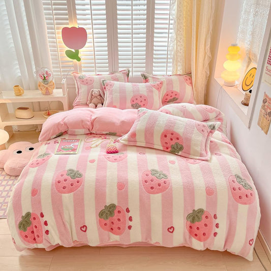 Kawaii Twin Duvet Cover Set – Soft Reversible Bedding with Fluffy Comforter Cover