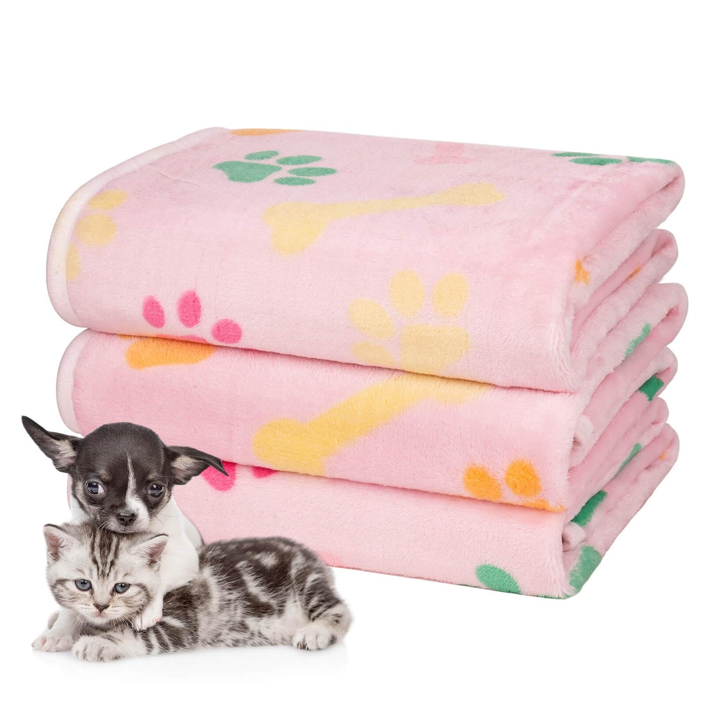 Soft Fluffy Fleece Blanket for Small, Medium and Large Dogs - Paw Print Pink Pet Blanket