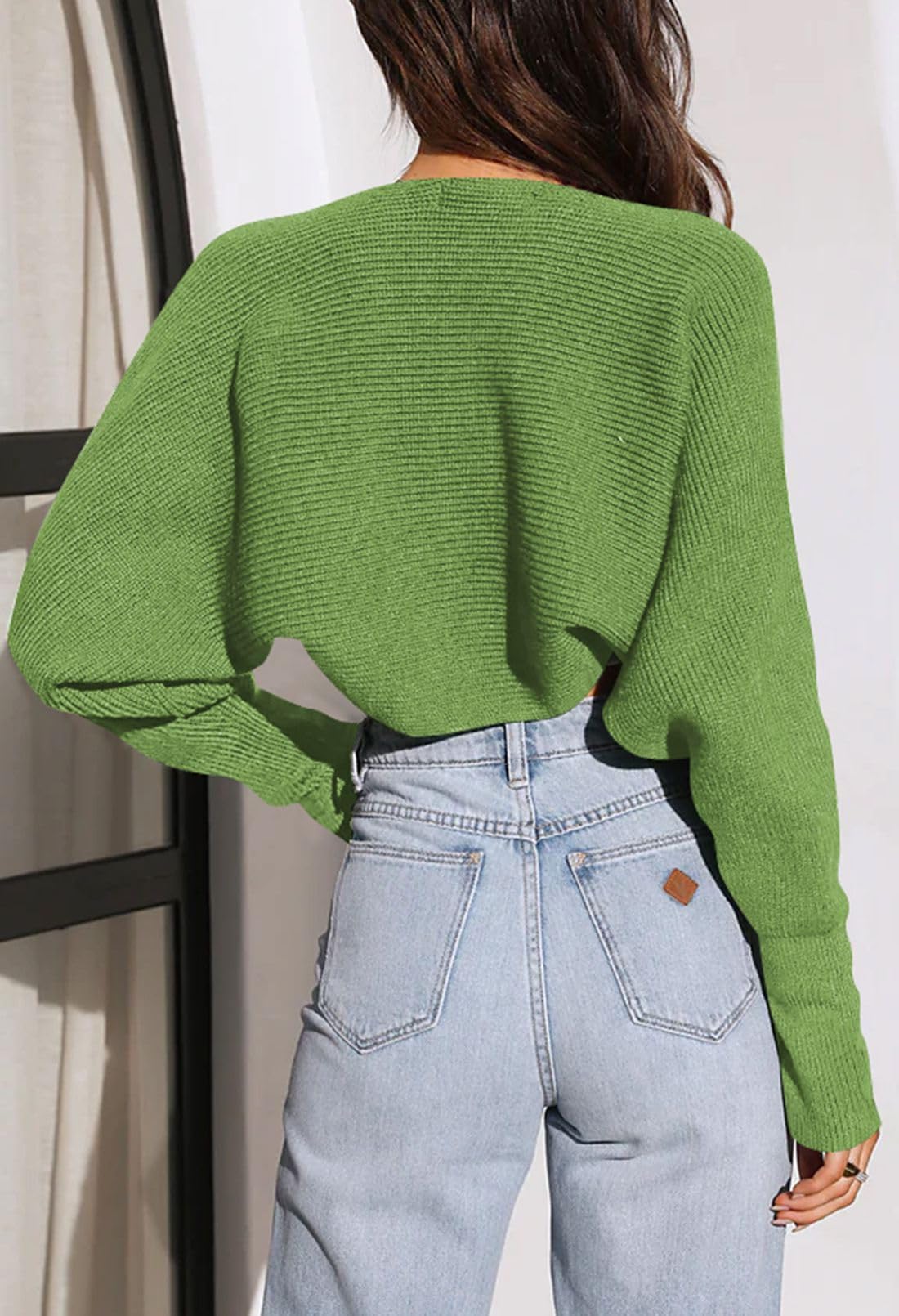 Open Front Batwing Long Sleeve Ribbed Knit Cropped Shrugs