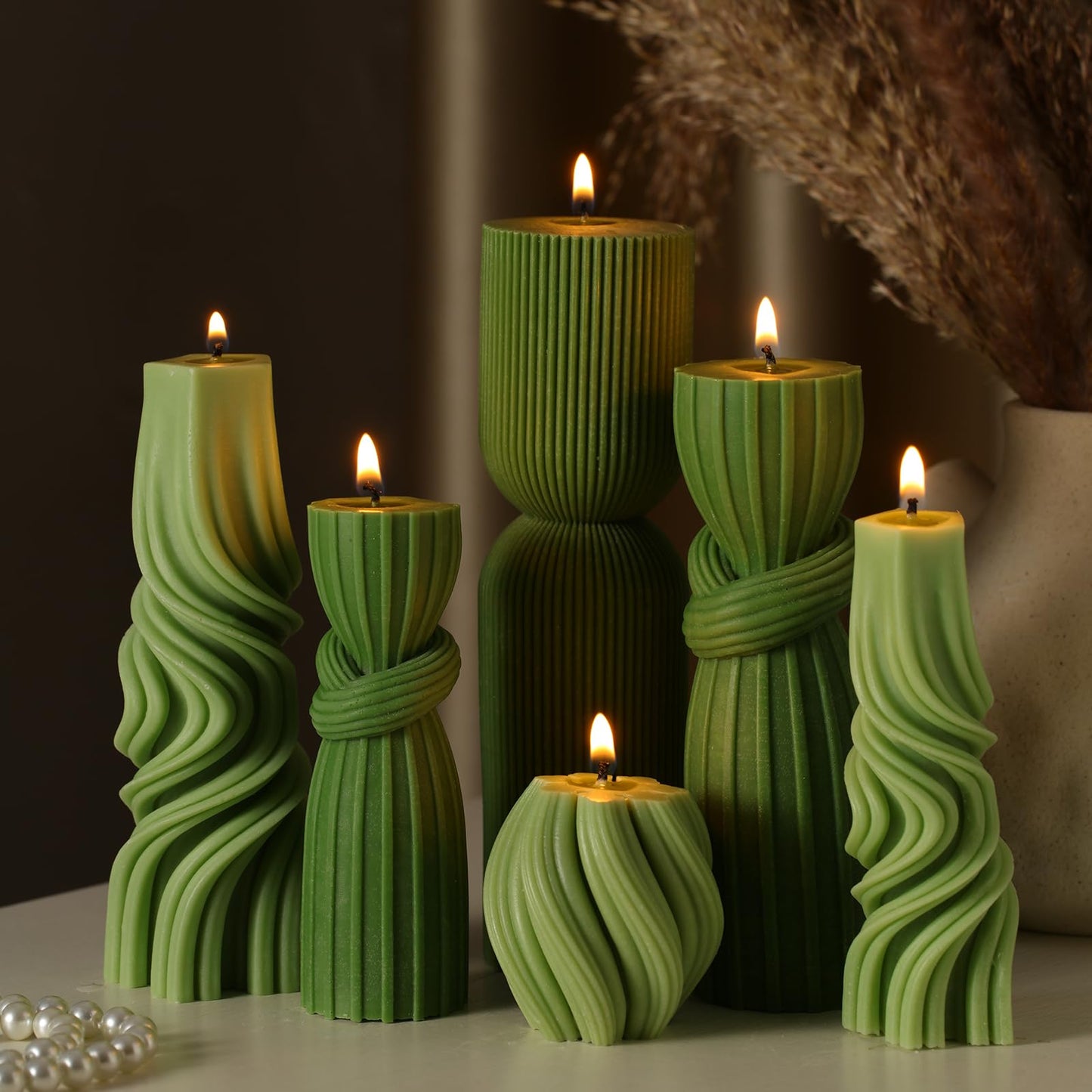 Modern Pillar Candles Ribbed Decorative Candle - Scented Ribbed Decor for Home