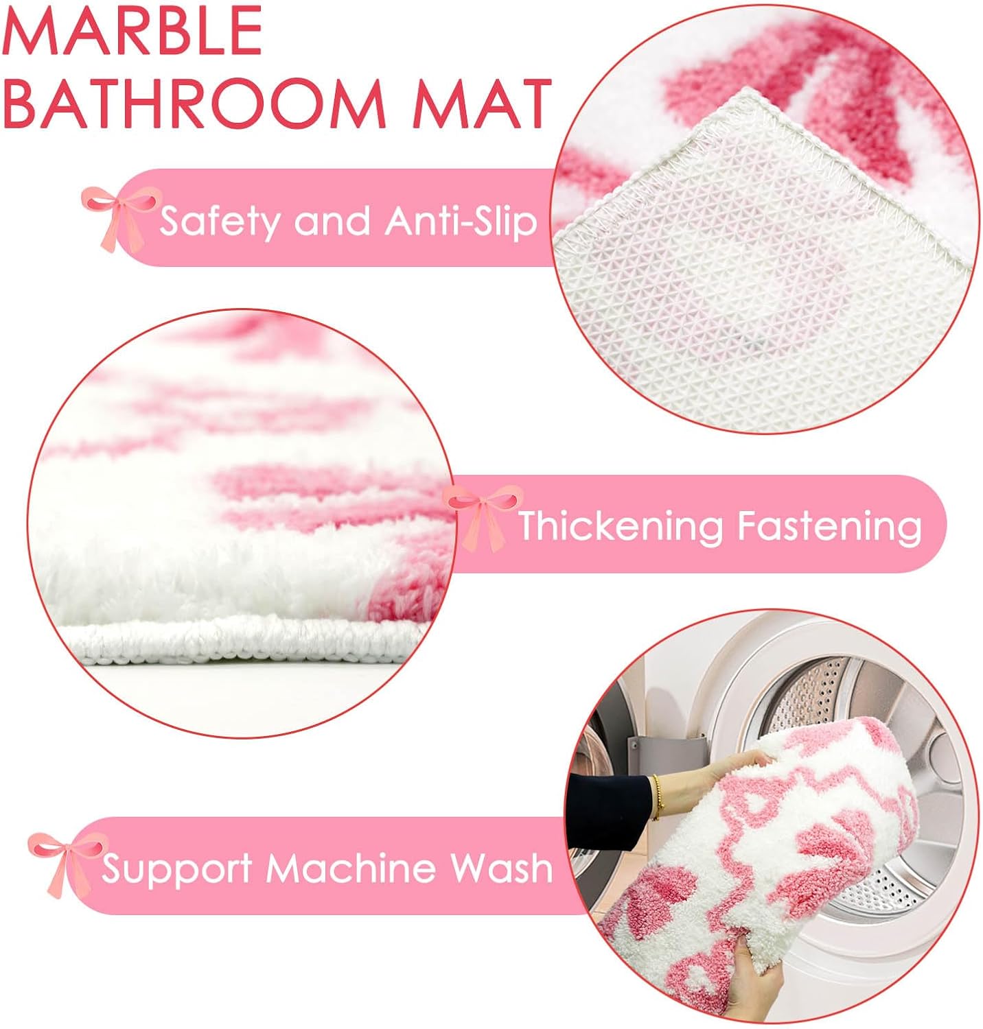 Cute Pink Bow Bathroom Rugs Coquette Bath Mat for Bathroom | Non Slip Absorbent Bow Bath Mat Washable 20x32 inch