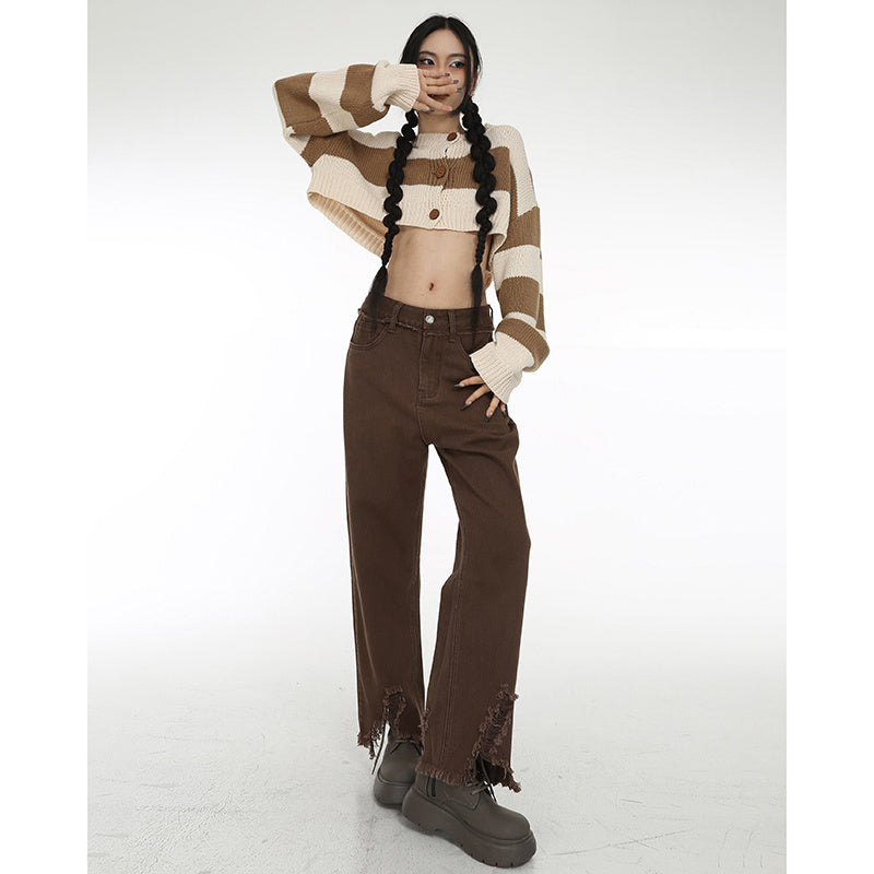 Coffee Colored Distressed Cropped Jeans